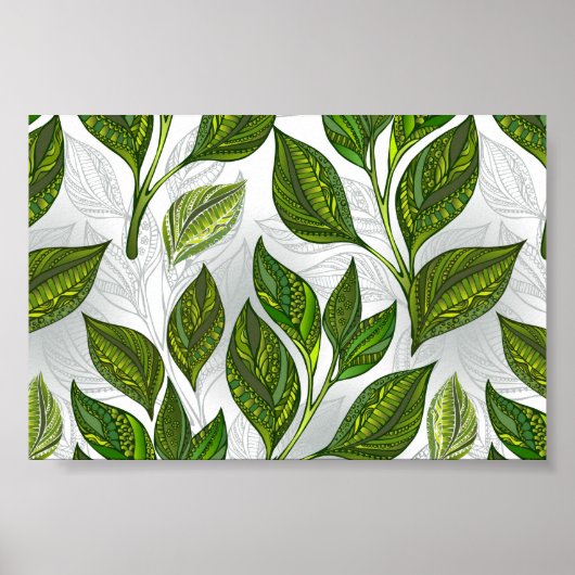 Poster Motif sans couture avec Feuilles de thé vert (Devant)