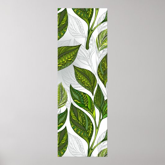 Poster Motif sans couture avec Feuilles de thé vert (Devant)