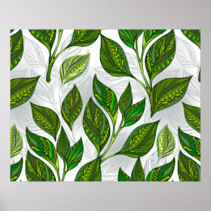 Poster Motif sans couture avec Feuilles de thé vert