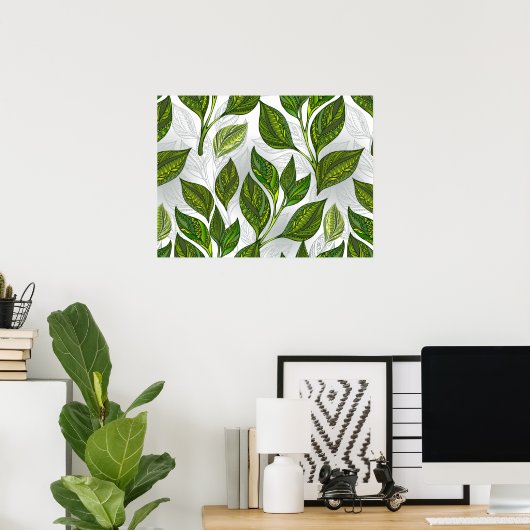 Poster Motif sans couture avec Feuilles de thé vert (Bureau à domicile)
