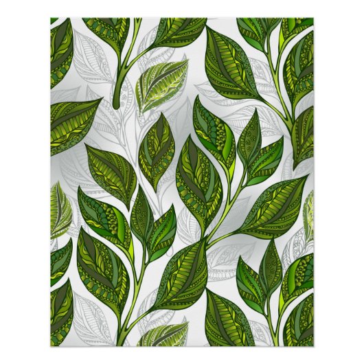 Poster Motif sans couture avec Feuilles de thé vert (Devant)
