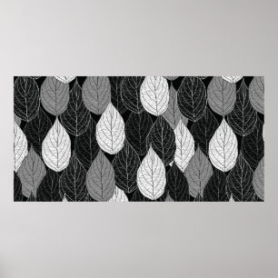 Poster Motif sans couture avec feuilles. Monochrom à main
