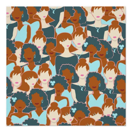 Poster Motif sans couture avec filles noires et blanches (Devant)