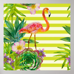 Poster motif sans couture avec flamant rose et tr exotiqu