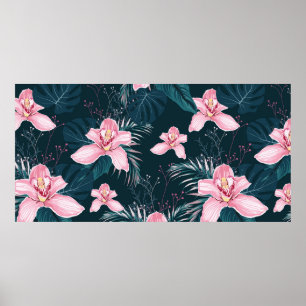 Poster Motif sans couture avec fleurs Orchidée, métro col