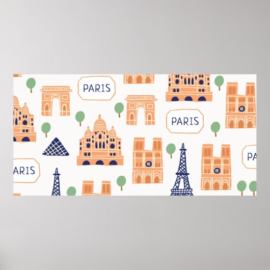 Poster Motif sans couture avec les monuments parisiens (Devant)