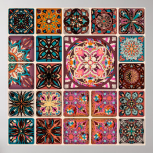 Poster Motif sans couture avec mandalas décoratives. Vint