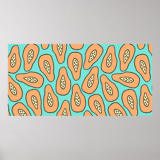 Poster Motif sans couture avec papayes dessinées à la mai (Devant)