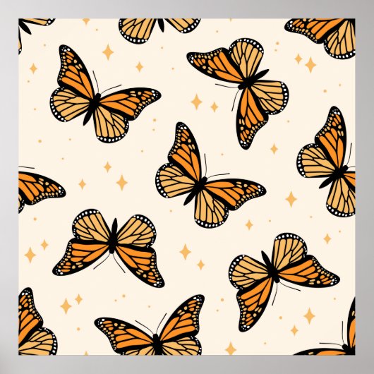 Poster Motif sans couture avec papillons monarques. Conte (Devant)