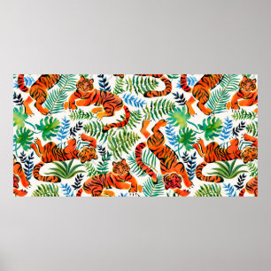 Poster Motif sans couture avec peint en tigres aquarelles