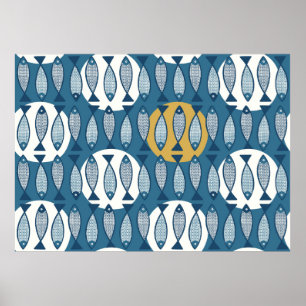 Poster Motif sans couture avec poisson bleu inspiré de sc