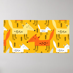 Poster Motif sans couture avec renard de dessin animé, él