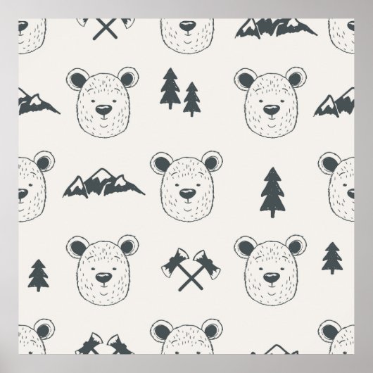 Poster Motif sans couture avec tête d'ours, ours, mou (Devant)