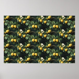 Poster Motif sans couture d'arbre citronnier