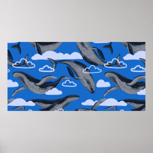 Poster Motif sans couture de baleines bleues. vintag à ma