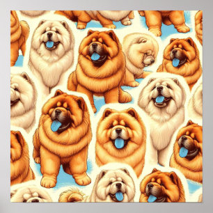 Poster Motif sans couture de Chow-Chow Retro
