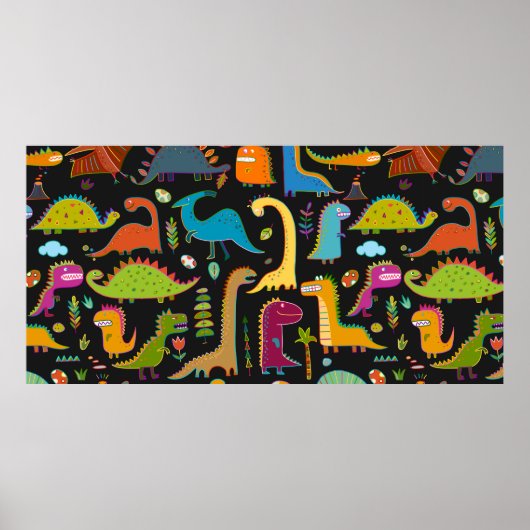 Poster Motif sans couture de dinosaure drôle (Devant)