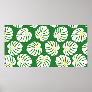 Poster Motif sans couture de feuilles de monstère blanche