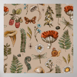 Poster Motif sans couture de la nature de la forêt vintag