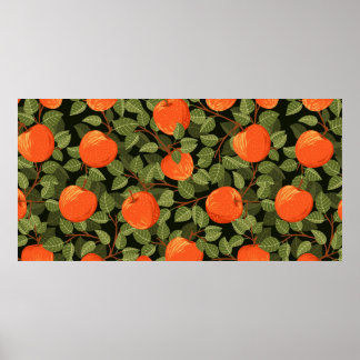 Poster Motif sans couture de pommes avec feuilles verts p