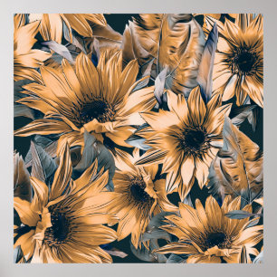 Poster Motif sans couture des tournesols. Autumn watercol