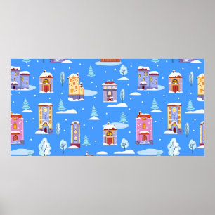 Poster Motif sans couture d'hiver dessiné à la main avec