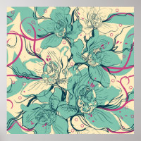 motif sans couture fleurie avec orchidées bleues,