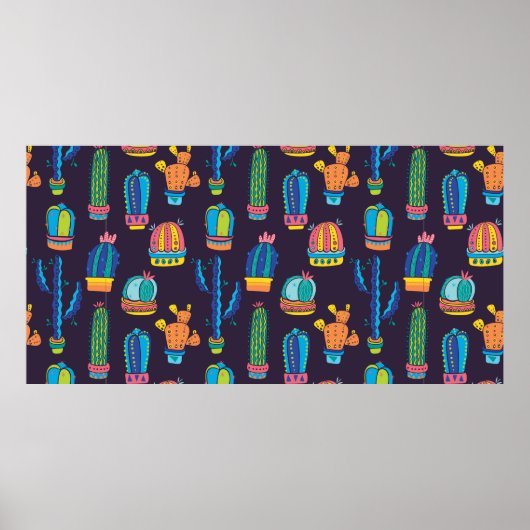 Poster motif sans couture florale avec de mignons cactus (Devant)