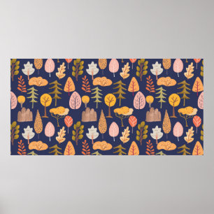 Poster Motif sans couture mi-automne avec arbre multicolo