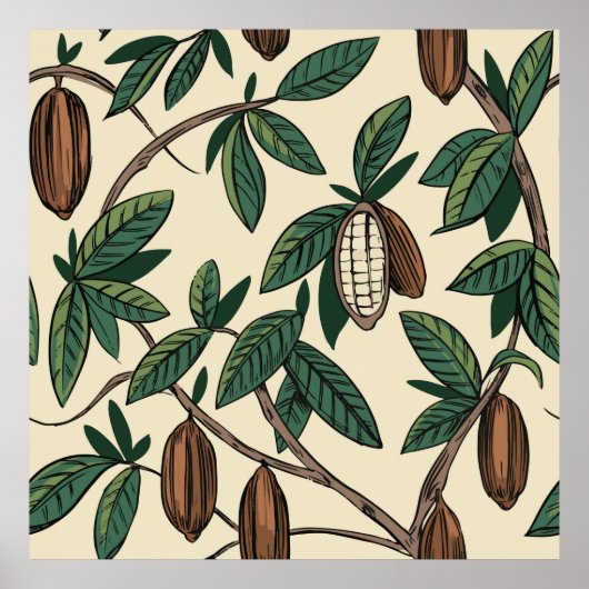 Poster Motif sans couture plante de cacao. Haricots de ca (Devant)