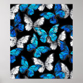 Poster Motif sans couture sombre avec papillons bleus Mor (Devant)