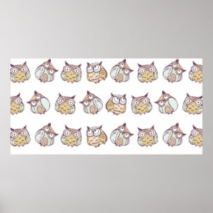 Poster motif sans couture vintage avec de mignons hiboux