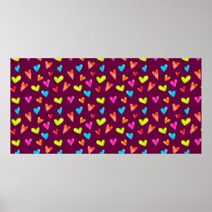 Poster Motif sans faille de coeurs multicolores sur un po