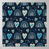 Poster Motif sans joint avec le coeur, arc-en-ciel et cel (Devant)