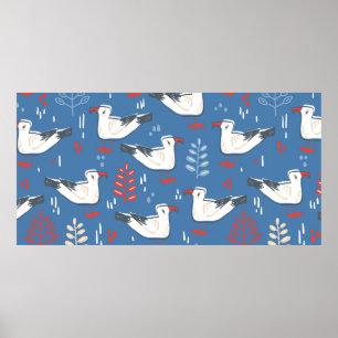 Poster motif sans soudure avec goéland. Oiseau et départ