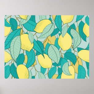 Poster motif sans soudure avec jardin au citron dessiné à