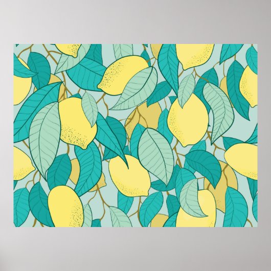 Poster motif sans soudure avec jardin au citron dessiné à (Devant)