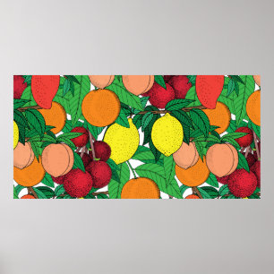Poster Motif sans soudure, dessin à la main, orange,