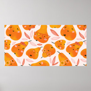 Poster Motif sans soudure d'été avec poires orange. Fu