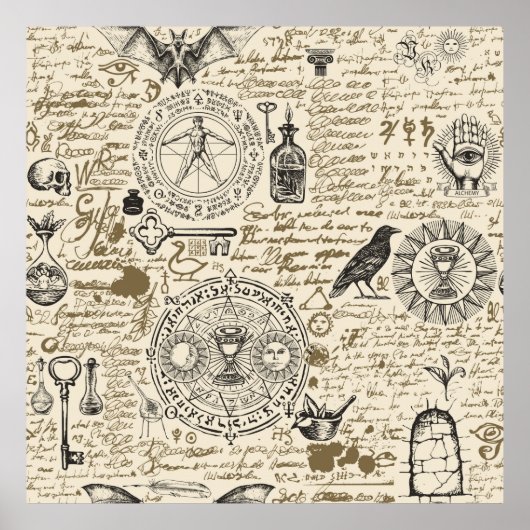 Poster motif sans soudure sur un thème d'alchimie en vint (Devant)