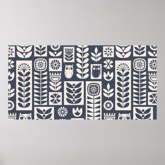 Poster motif scandinave d'art populaire sans couture vint (Devant)