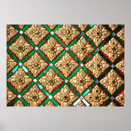 Poster Motif thaïlandais à l'intérieur du mur de Templeth (Devant)