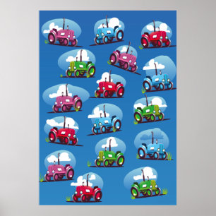 Poster Motif tracteur (Arrière - plan bleu)