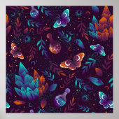 Poster Motif transparent avec papillon spatial, cristaux, (Devant)