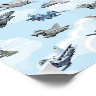 Poster Motif transparent d'avions militaires de dessin an