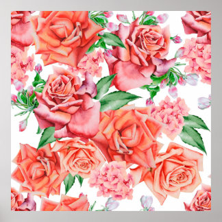 Poster Motif transparent et lumineux avec fleurs. Rose. E