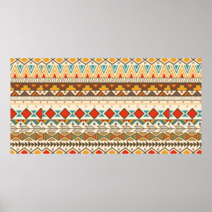 Poster Motif tribal aztèque en bandes, illustration vinta