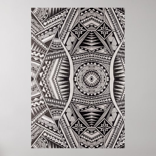 Poster Motif tribal Mandala en noir et blanc (Devant)