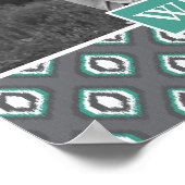 Poster Motif tribal Retro Ikat | Photo avec Monogramme (Coin)