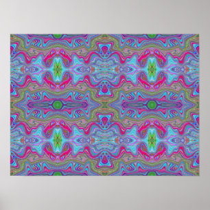 Poster Motif Trippy Multicolore Bleu Ciel Ondulé